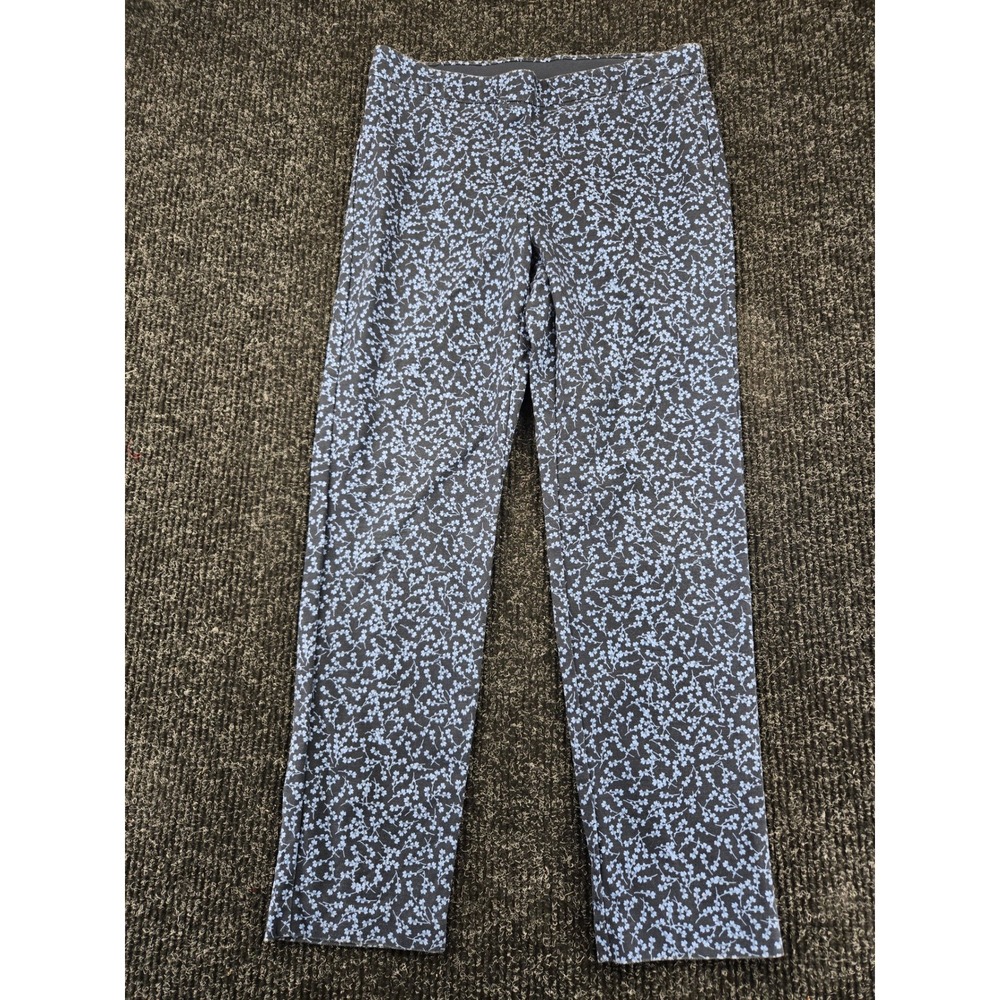 J. Jill Womens Navy Blue Floral Slim Leg Ankle Pants Size 8 Cotton Blend Stretch